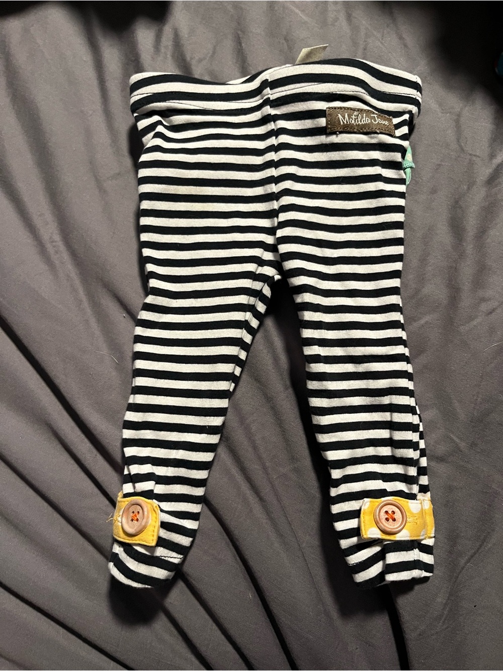 Matilda Jane Black and White Striped Leggings with Yellow Button Accents